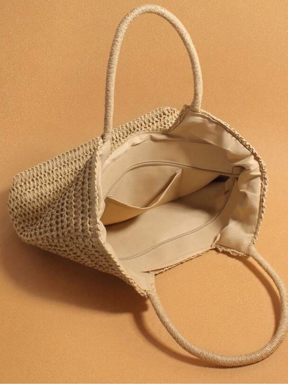 Camel Woven Straw Tote Bag - Picture 5 of 7